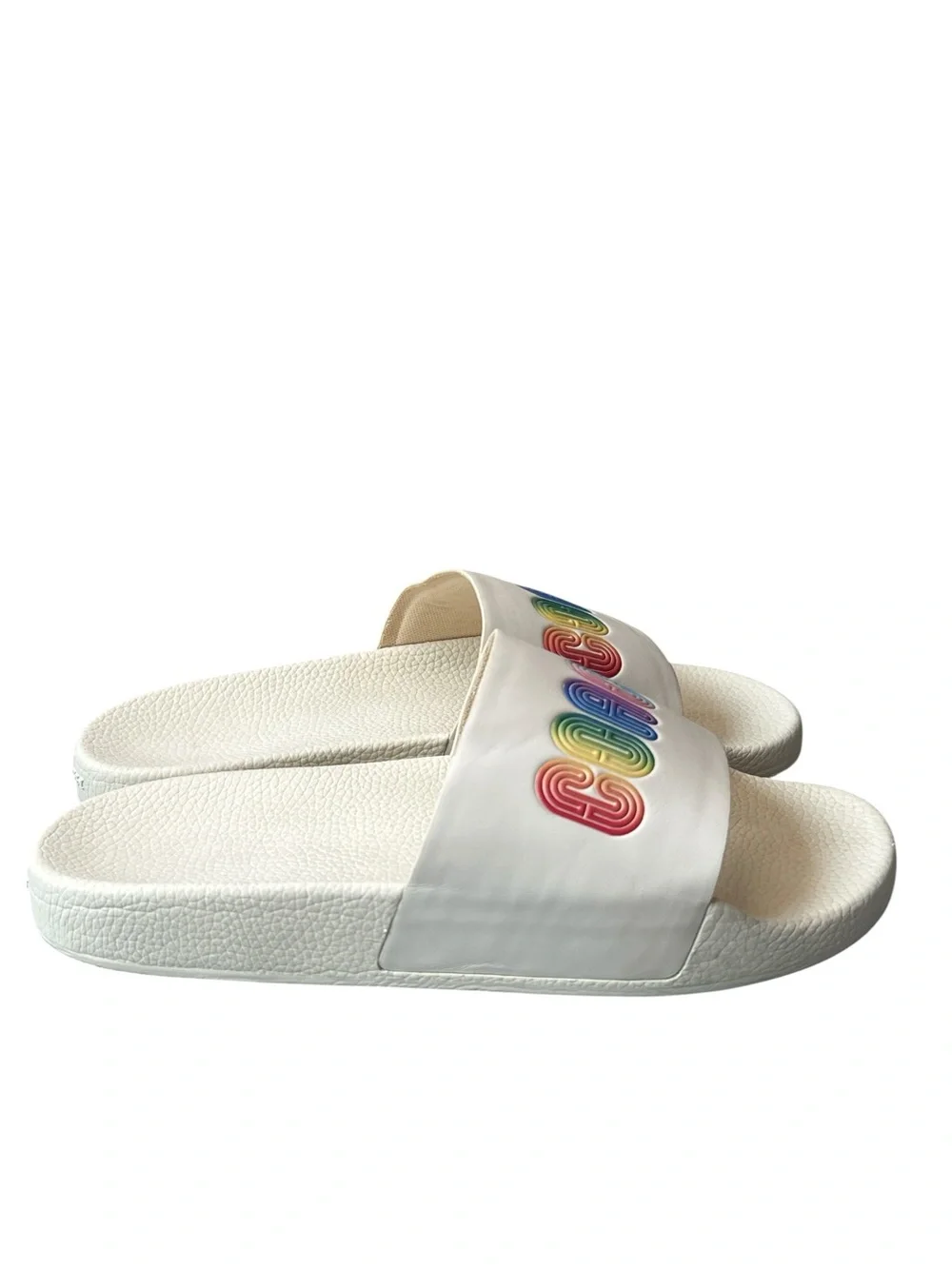 Coach White Slide Sandals with Rainbow Logo Mens Size 10, Women's 11.5
